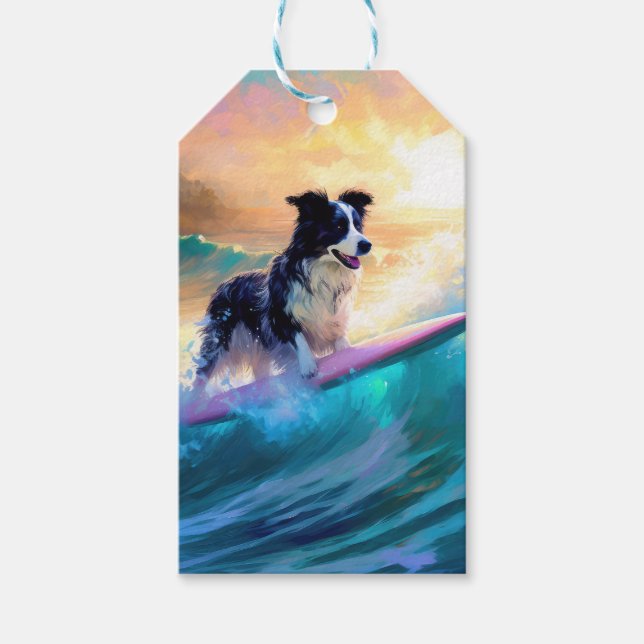 Border Collie Beach Surf Malerei Geschenkanhänger (Vorderseite)