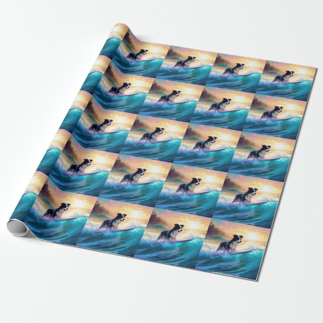 Border Collie Beach Surf Malerei Geschenkpapier (Ungerollt)