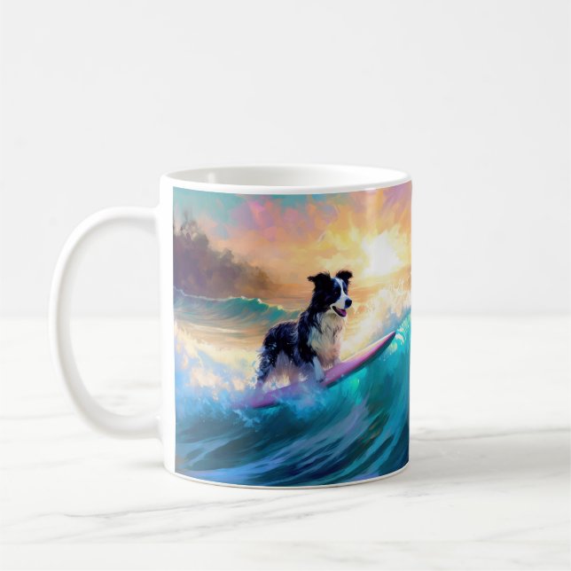 Border Collie Beach Surf Malerei Kaffeetasse (Links)