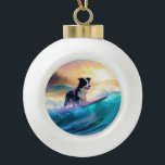 Border Collie Beach Surf Malerei Keramik Kugel-Ornament<br><div class="desc">Tauchen Sie ein in die spielerische Welt des Kaninchen-Abenteuers mit diesem faszinierenden Bild. Ein gepflegter Hund geht zu den Wellen und reitet geschickt auf einem sonnengeküssten Strand. Das lebendige Kunstwerk vereint wunderbar das Wesentliche der Erregung am Strand, während der Hund furchtlos auf den Wellen reitet und den Geist von Spaß...</div>