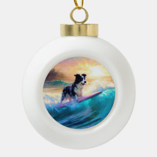 Border Collie Beach Surf Malerei Keramik Kugel-Ornament