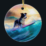 Border Collie Beach Surf Malerei Keramik Ornament<br><div class="desc">Tauchen Sie ein in die spielerische Welt des Kaninchen-Abenteuers mit diesem faszinierenden Bild. Ein gepflegter Hund geht zu den Wellen und reitet geschickt auf einem sonnengeküssten Strand. Das lebendige Kunstwerk vereint wunderbar das Wesentliche der Erregung am Strand, während der Hund furchtlos auf den Wellen reitet und den Geist von Spaß...</div>