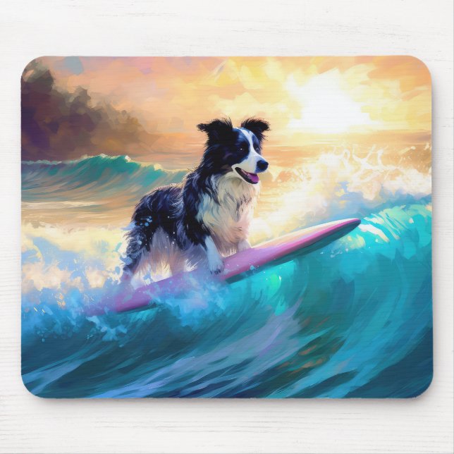 Border Collie Beach Surf Malerei Mousepad (Vorne)