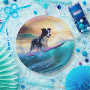 Border Collie Beach Surf Malerei Pappteller