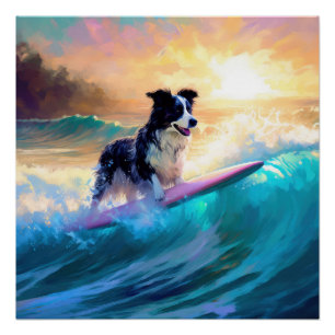 Border Collie Beach Surf Malerei Poster