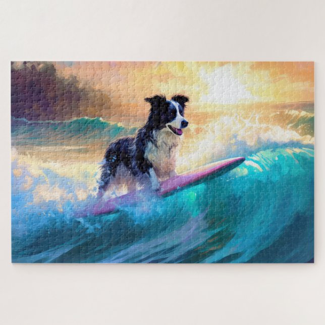 Border Collie Beach Surf Malerei Puzzle (Horizontal)