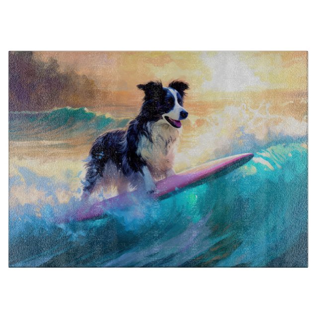 Border Collie Beach Surf Malerei Schneidebrett (Vorderseite)
