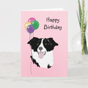 Border Collie, Birthday Balloons Karte