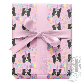 Border Collie Birthday Gift Wrapping Paper Pink Geschenkpapier