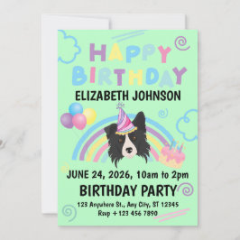 Border Collie Birthday Invitation in Green Einladung