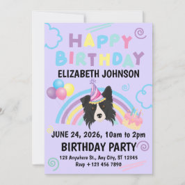 Border Collie Birthday Invitation in Purple Einladung
