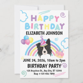 Border Collie Birthday Invitation in White Einladung