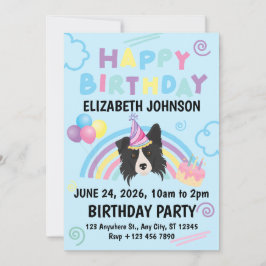 Border Collie Birthday Party Invitation Blue Einladung