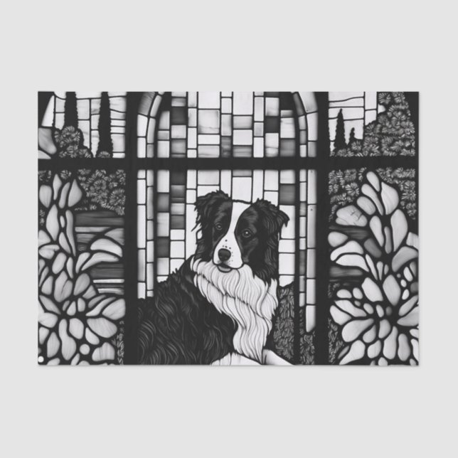 Border Collie Black and White Dogs Duschvorhang Seidenpapier (Vorderseite)