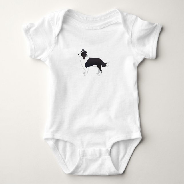 Border Collie Black Dog Breed Side View Silhouette Baby Strampler (Vorderseite)