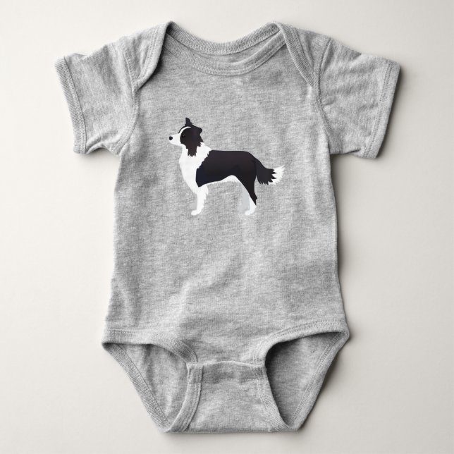 Border Collie Black Dog Breed Side View Silhouette Baby Strampler (Vorderseite)