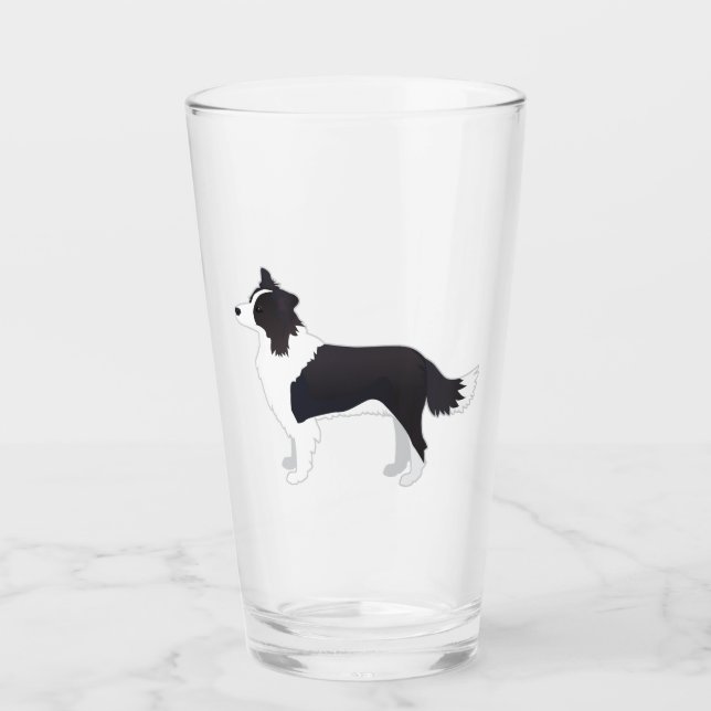 Border Collie Black Dog Breed Side View Silhouette Glas (Vorderseite)