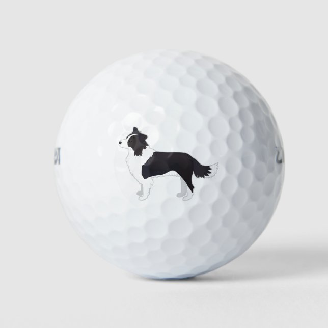 Border Collie Black Dog Breed Side View Silhouette Golfball (Vorderseite)