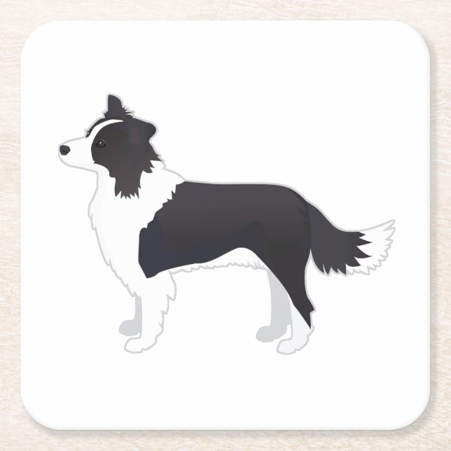 Border Collie Black Dog Breed Side View Silhouette Rechteckiger Pappuntersetzer (Vorderseite)