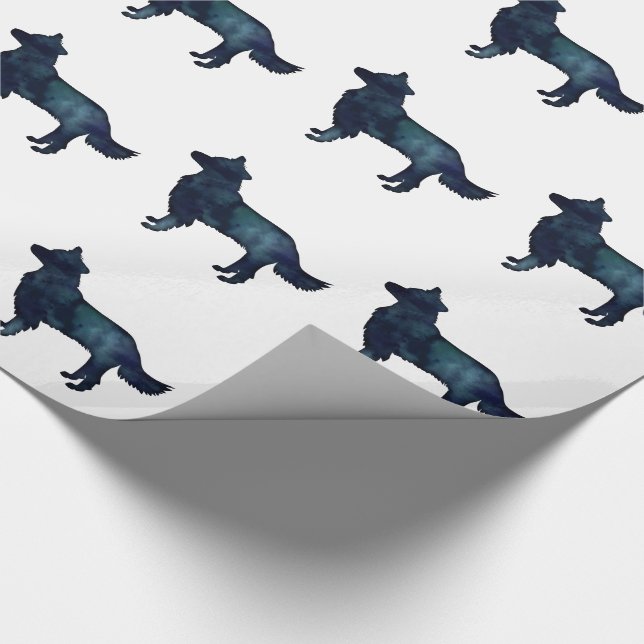 Border Collie Black Watercolor Silhouette Geschenkpapier (Ecke)