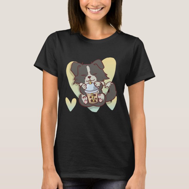 Border Collie Boba Bubble Tea Dog T-Shirt (Vorderseite)