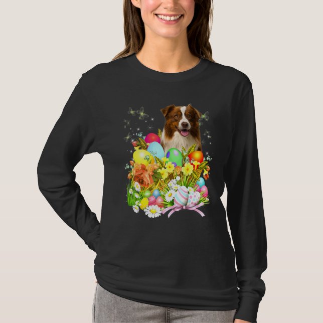 Border Collie Bunny Dog mit Ostereiern Basket Co T-Shirt (Vorderseite)