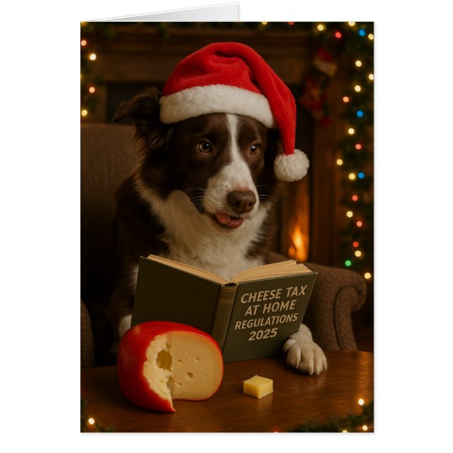 Border collie 'Cheese Tax' Christmas card (Vorne)