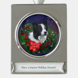 Border Collie Christmas Banner-Ornament Silber
