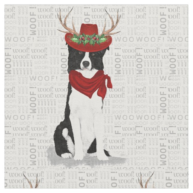 Border Collie Christmas Dog mit Antlern Stoff (Nahaufnahme)