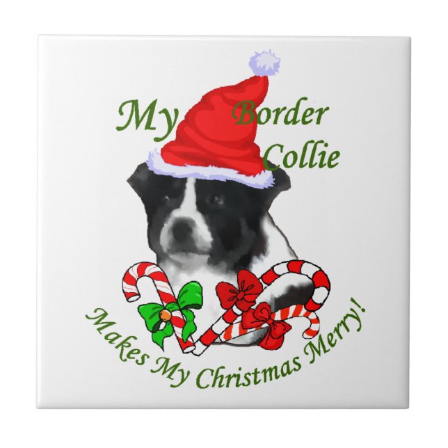Border Collie Christmas Fliese (Vorderseite)
