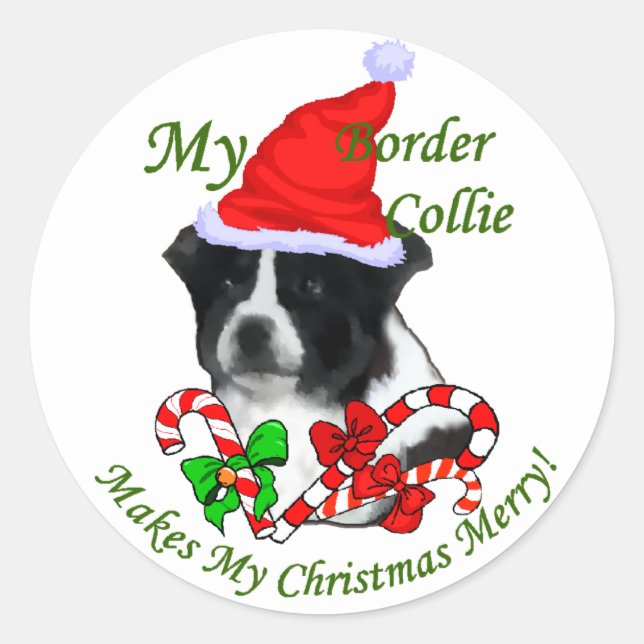Border Collie Christmas Geschenke Runder Aufkleber (Vorderseite)