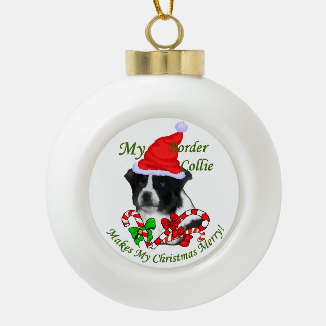 Border Collie Christmas Keramik Kugel-Ornament (Vorderseite)