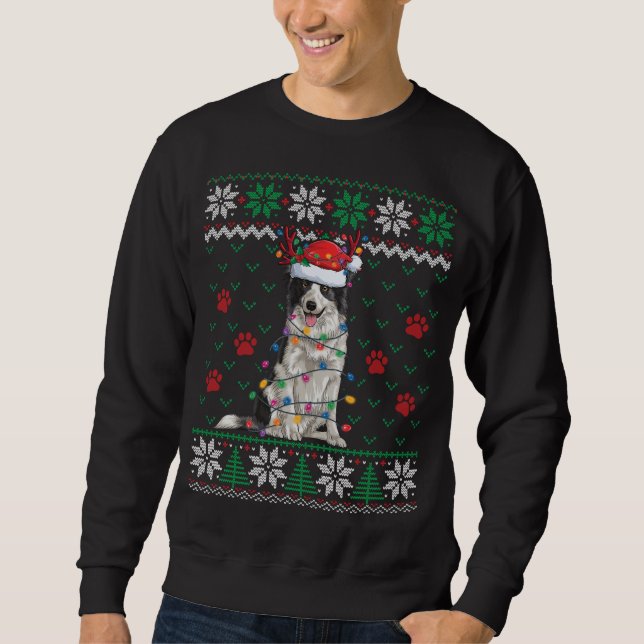 Border Collie Christmas Lights Santa Reindeer Ugly Sweatshirt (Vorderseite)
