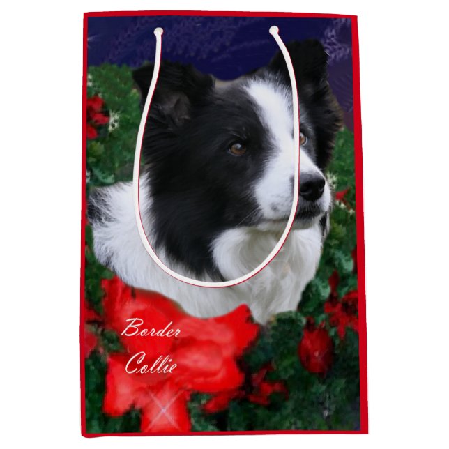 Border Collie Christmas Mittlere Geschenktüte (Vorderseite)