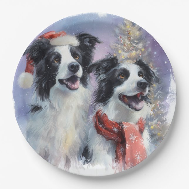 Border Collie Christmas Paper Plate Pappteller (Vorderseite)