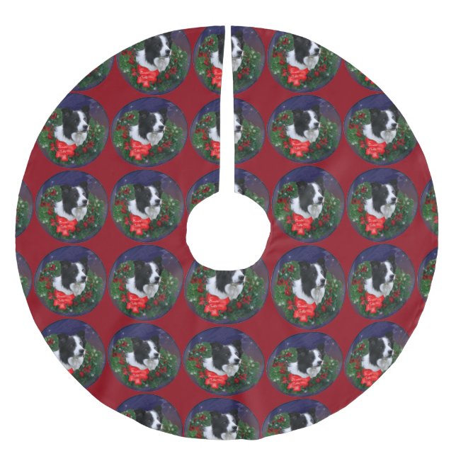 Border Collie Christmas Polyester Weihnachtsbaumdecke (Vorderseite)