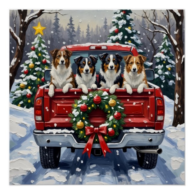 Border Collie Christmas Red Truck Holiday Poster (Vorderseite)
