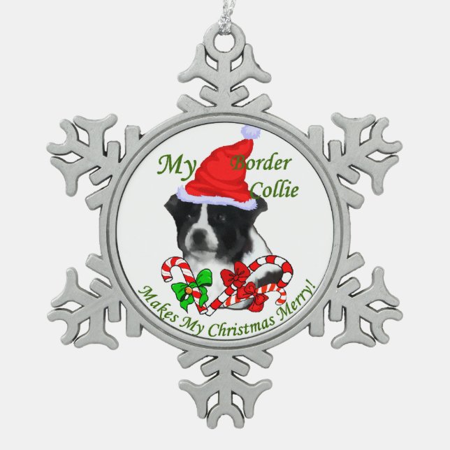 Border Collie Christmas Schneeflocken Zinn-Ornament (Vorderseite)