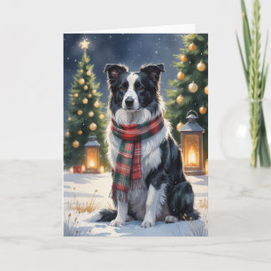 Border Collie Christmas Snow Scene Wasserfarbe Karte