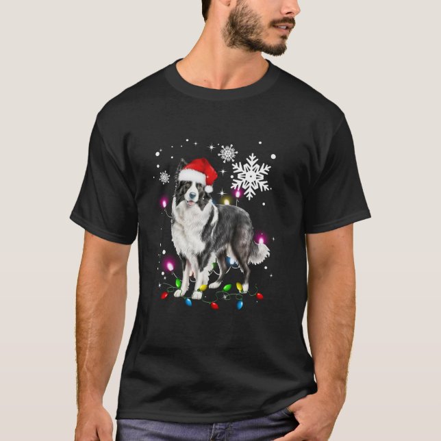 Border collie Christmas Tree Light Pajama Border c T-Shirt (Vorderseite)