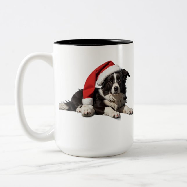 Border Collie Christmas Zweifarbige Tasse (Links)