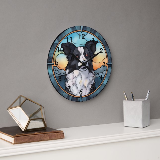 Border Collie Clock Große Wanduhr (Büro)