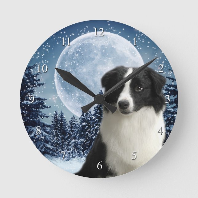 Border Collie Clock Runde Wanduhr (Vorderseite)