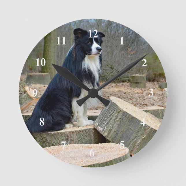 Border Collie Clock Runde Wanduhr (Vorderseite)