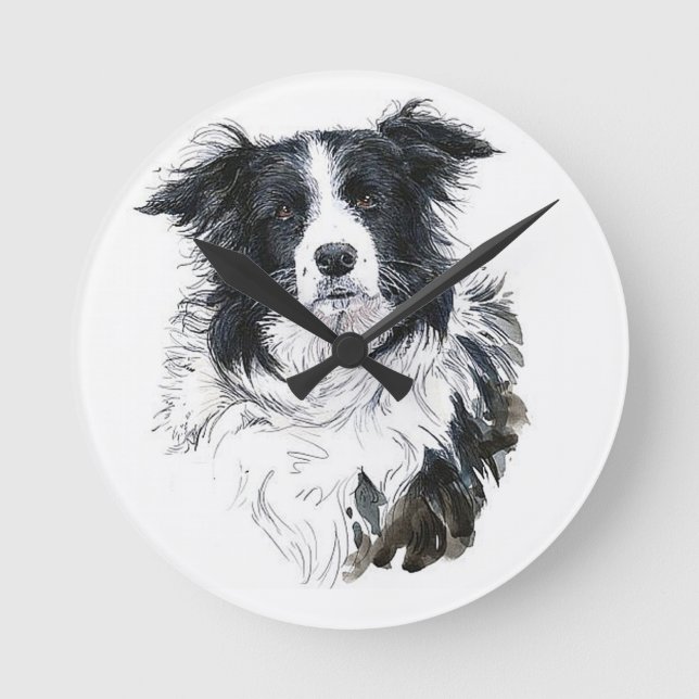 Border Collie Clock Runde Wanduhr (Vorderseite)