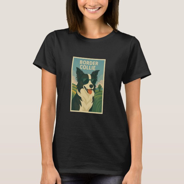 Border Collie Cool Art Minimalistisch Printing Pop T-Shirt (Vorderseite)