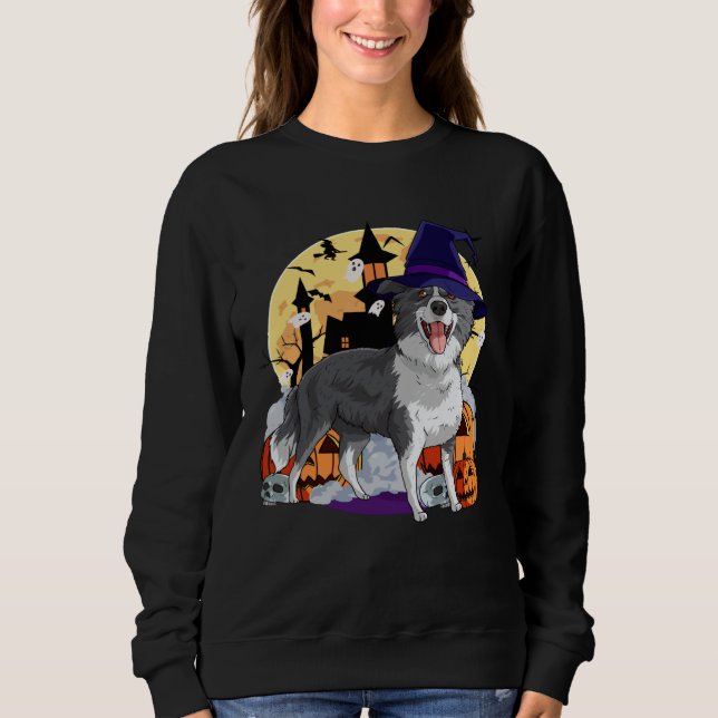 Border Collie Cute Dog Halloween Witch Pumpkin Sweatshirt (Vorderseite)