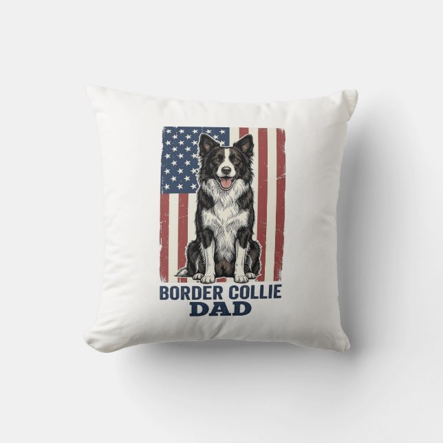 Border Collie Dad Patriotic Vintage Dog Shirt Desi Kissen (Vorderseite)