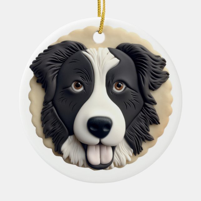 Border Collie Dog 3D Inspiriert Keramik Ornament (Vorne)