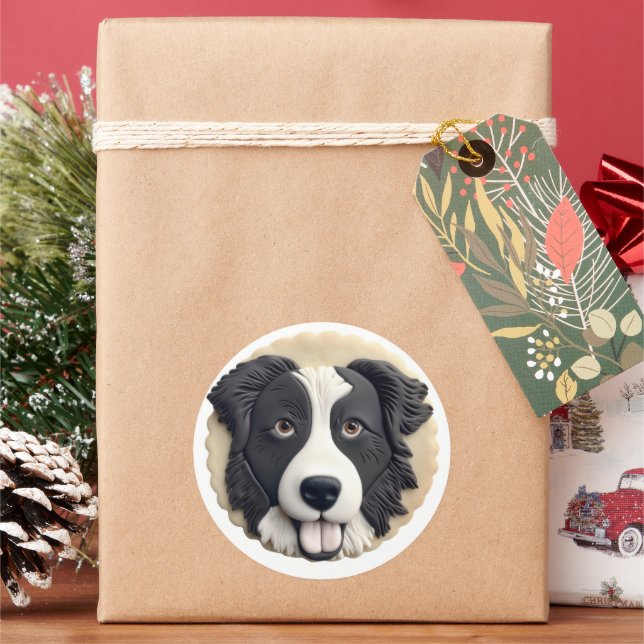Border Collie Dog 3D Inspiriert Runder Aufkleber (Feiertag)